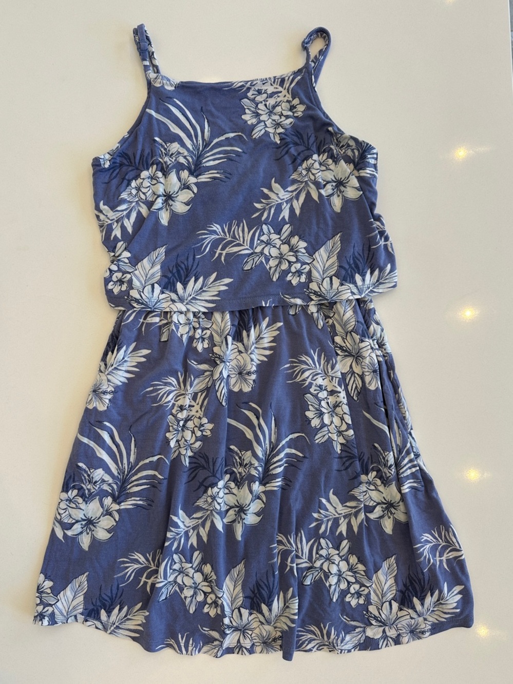 Blue Floral Spaghetti-Strap Girls' Rayon Dress